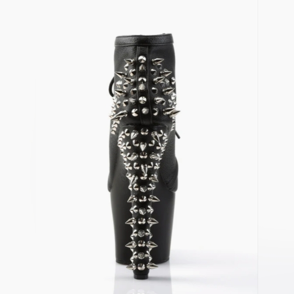 Pleaser Black Spiked Leather Stilettos - Picture 4 of 16
